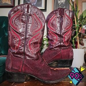 Vintage 90s El General Stingray Cowboy Boots Burgundy Leather Western Vino